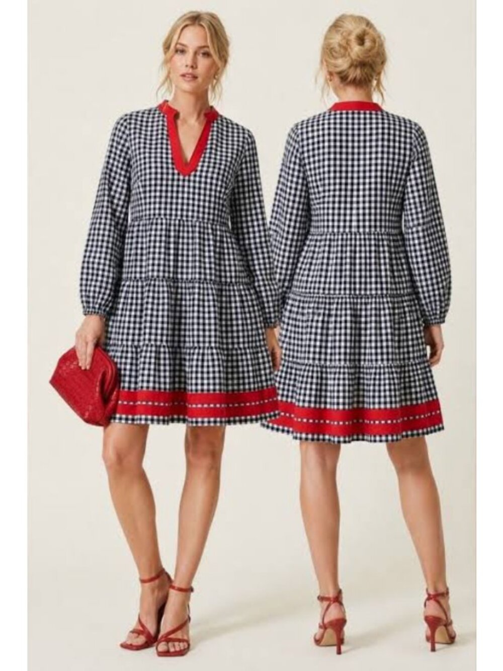 STS Sail to Sable Sz. M Red Grosgrain Trim Charlotte Navy Gingham Dress